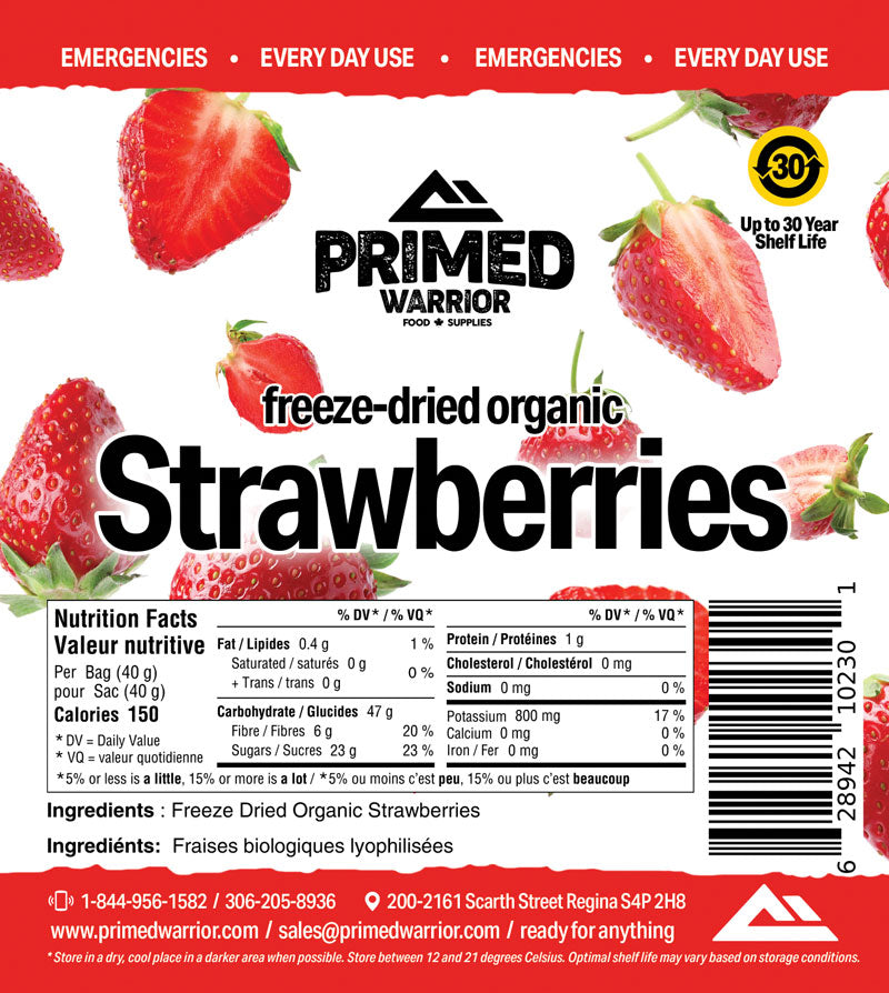 Primed Warrior Freeze Dried Sliced Organic Strawberries